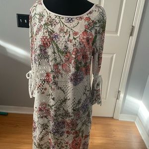 R&K Pink Dress Women's Size 12 Floral Bell Lace Up Sleeves